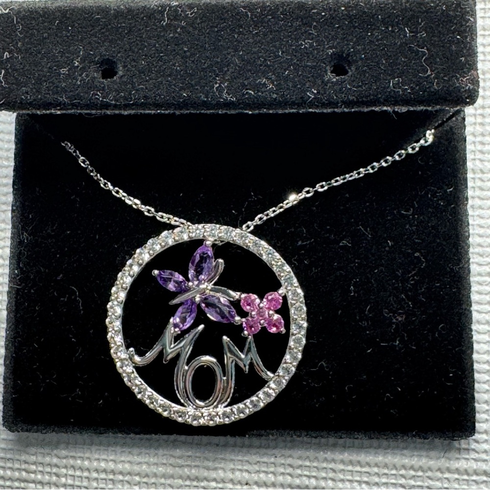 Zales Silver 'Mom' Necklace with Purple Accents Mothers Day!